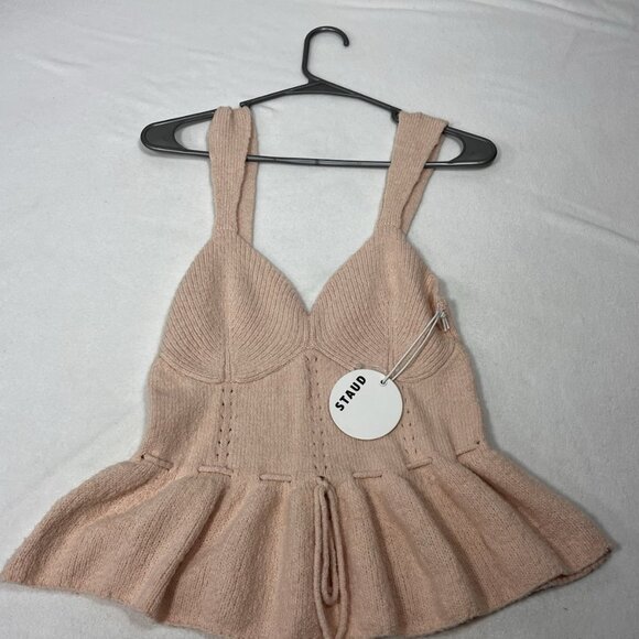 STAUD Dresses & Skirts - STAUD Coco Top Petal Pink Knit Peplum Tank NWT $230 Retail Size S